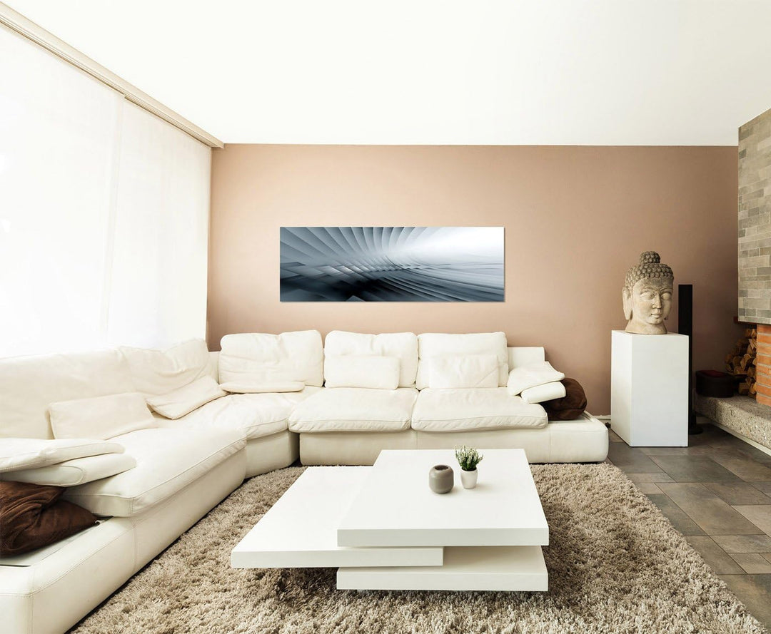 Paul Sinus Art Panoramabild auf Leinwand und Keilrahmen 150x50cm Hintergrund grau abstrakt Formen