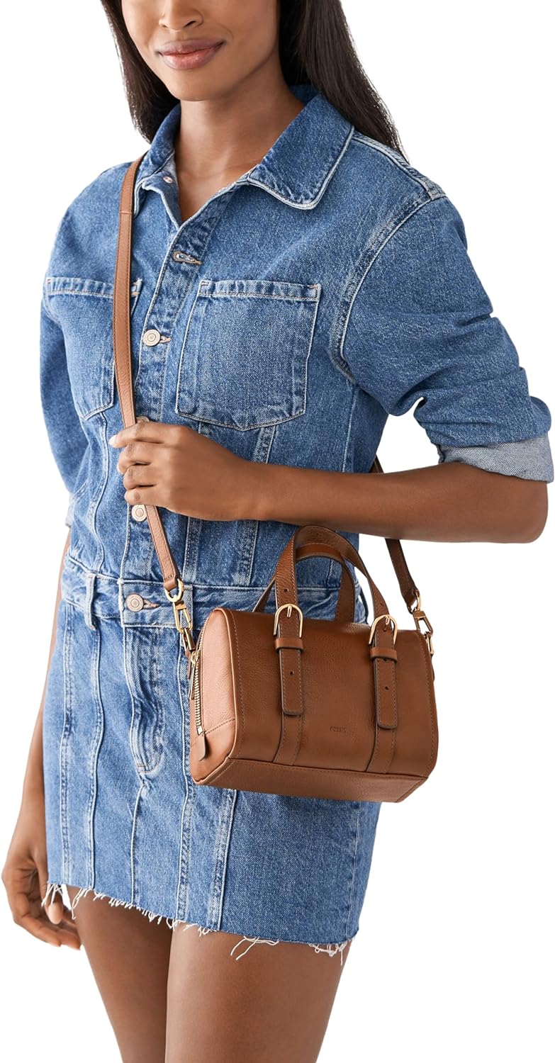 Fossil Damen Carlie Satchel, 19 L x 12.1 W x 17.1 cm H Brown, Brown