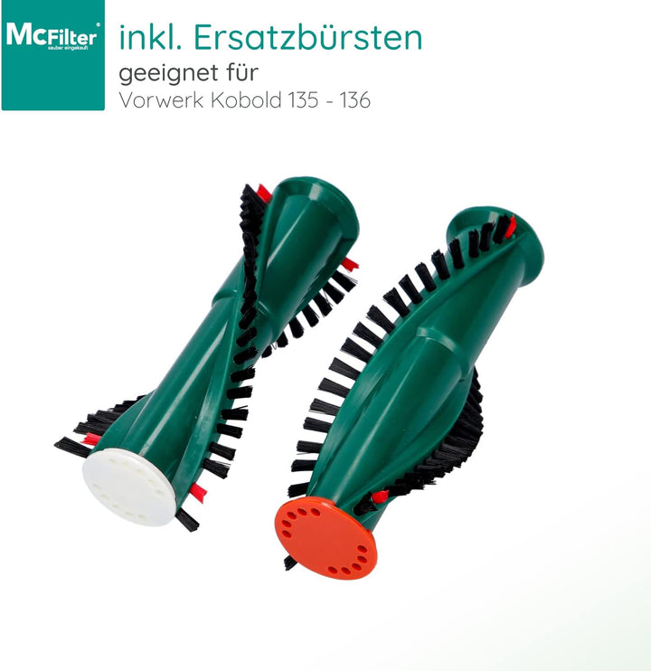 McFilter I Zubehör-Set 17-teilig geeignet für Vorwerk Kobold VK 135, 136, 135SC, 12 Staubsaugerbeute