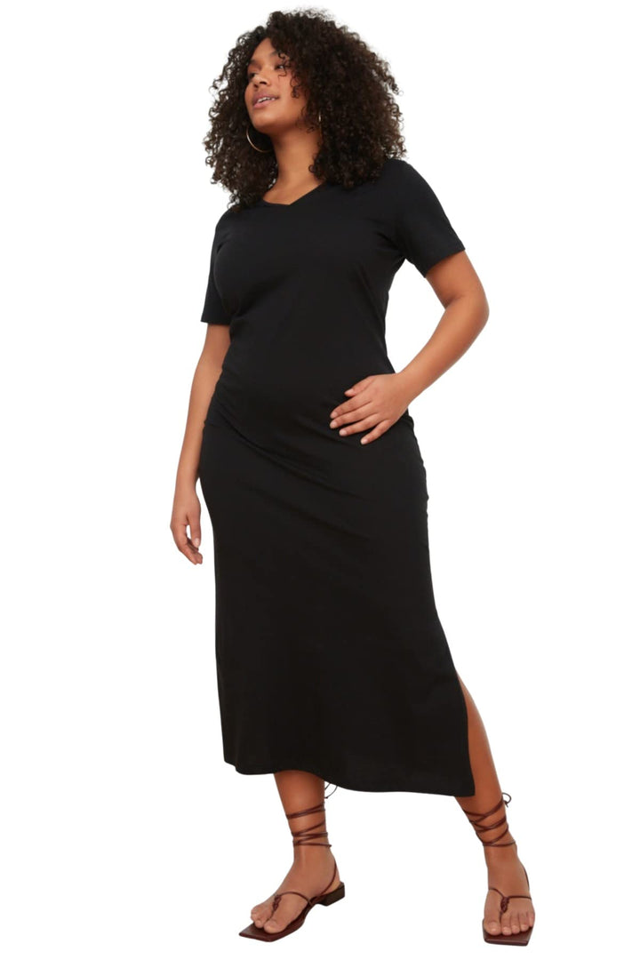 Trendyol Damen Midi-Jersey, Normale Passform, Gestrickt, Übergrösse Kleid, XXL Große Grö&#
