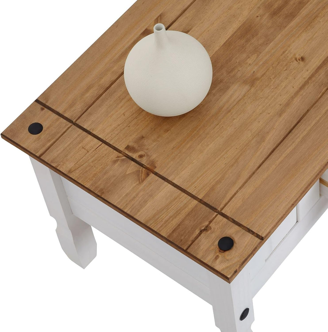 CARO-Möbel Couchtisch Campo im Mexiko-Stil Wohnzimmertisch Beistelltisch Kiefer massiv, braun/weiss