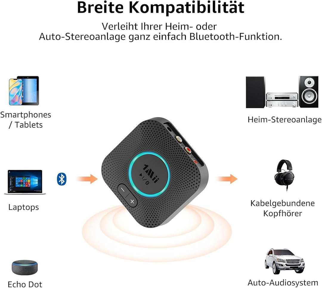1Mii B06S Bluetooth Audio Adapter, HiFi Wireless 5.2 Empfänger, Lautstärkeregelung, aptX HD &amp; Low La