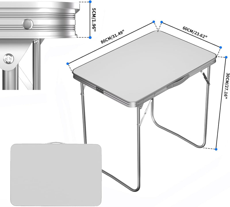 Yiyai Campingtisch Klappbar Leicht & Kompakt Balkontisch - 80 x 60cm Aluminium Klapptisch für 4 Pers