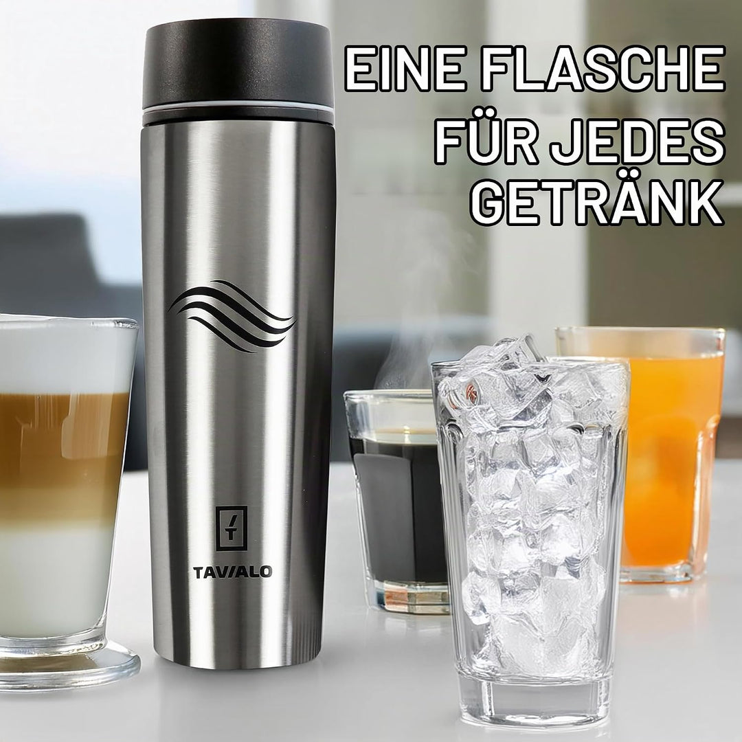 Thermobecher, Reisebecher, 460ml, Farbe Metallic Silber, Isolierbecher aus INOX Edelstahl, auslaufsi