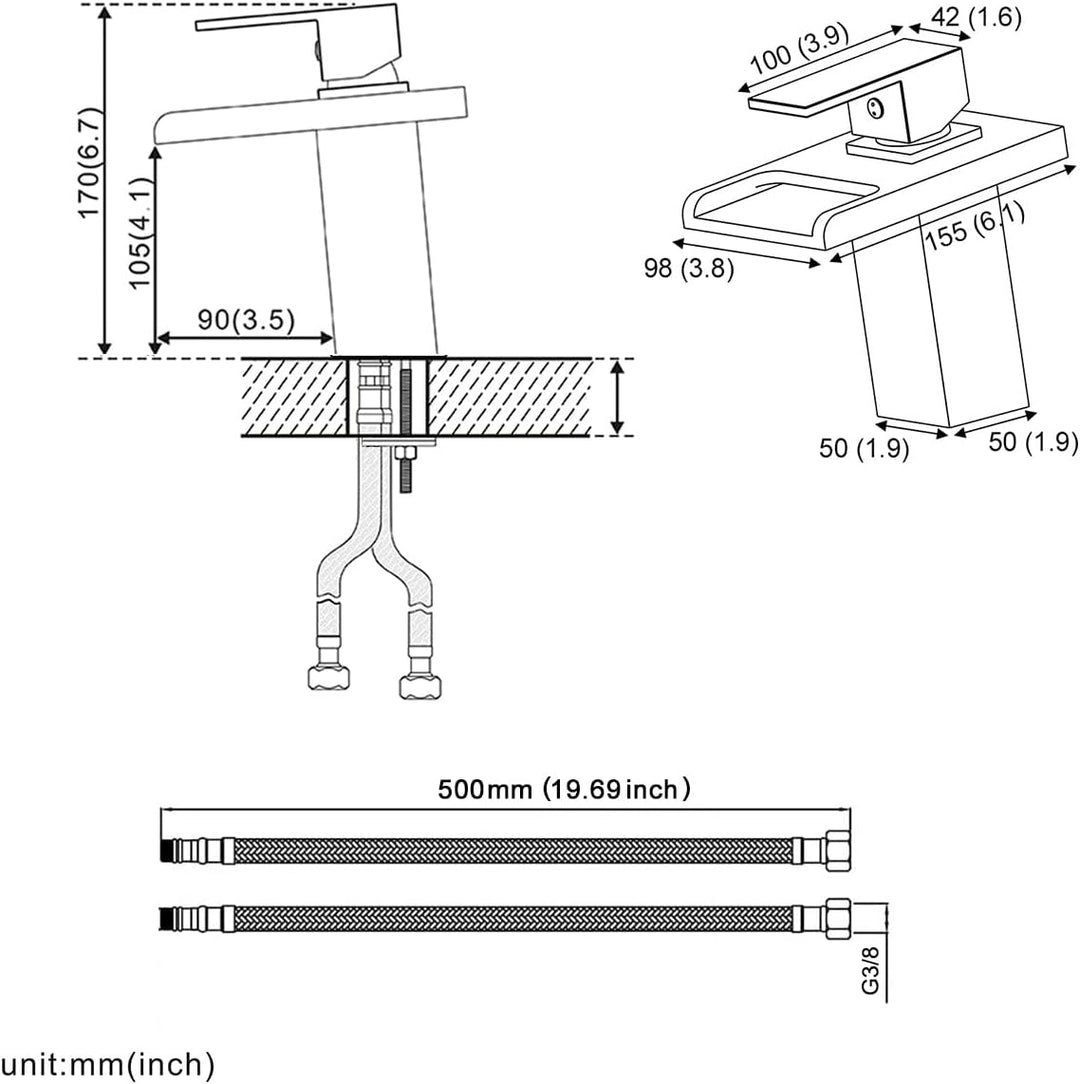 KEOKBON Wasserhahn Bad, LED Lichter Wasserhahn, Einhandmischer Wasserfall Wasserhahn, Kaltes und Hei