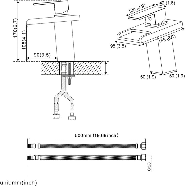 KEOKBON Wasserhahn Bad, LED Lichter Wasserhahn, Einhandmischer Wasserfall Wasserhahn, Kaltes und Hei