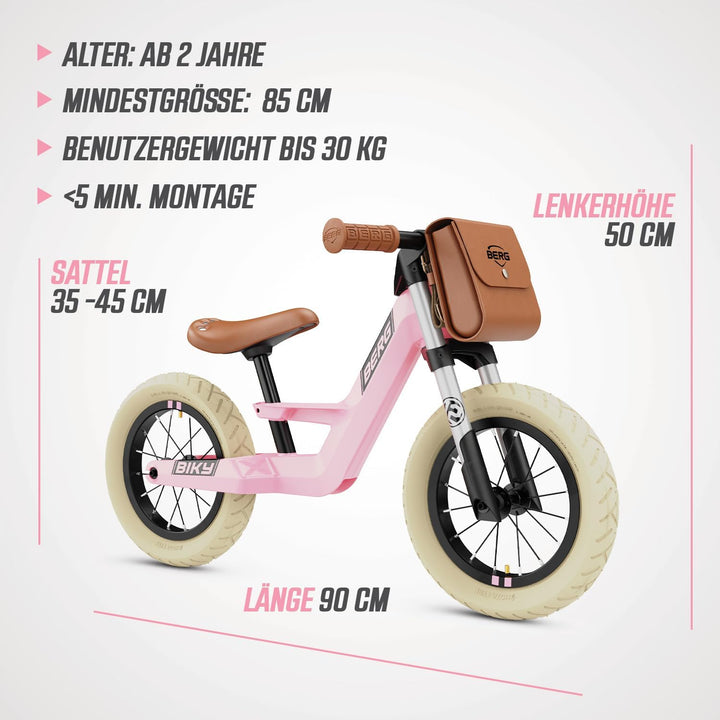 BERG Biky Retro Green Laufrad, 12'' Kinderfahrrad, Für Kinder von 2 bis 5 Jahre, Retro Grün Pink, Pi