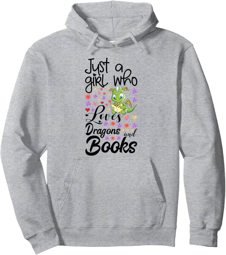 Librarian Girls Gift Just a Girl who Loves Dragons and Books Pullover Hoodie