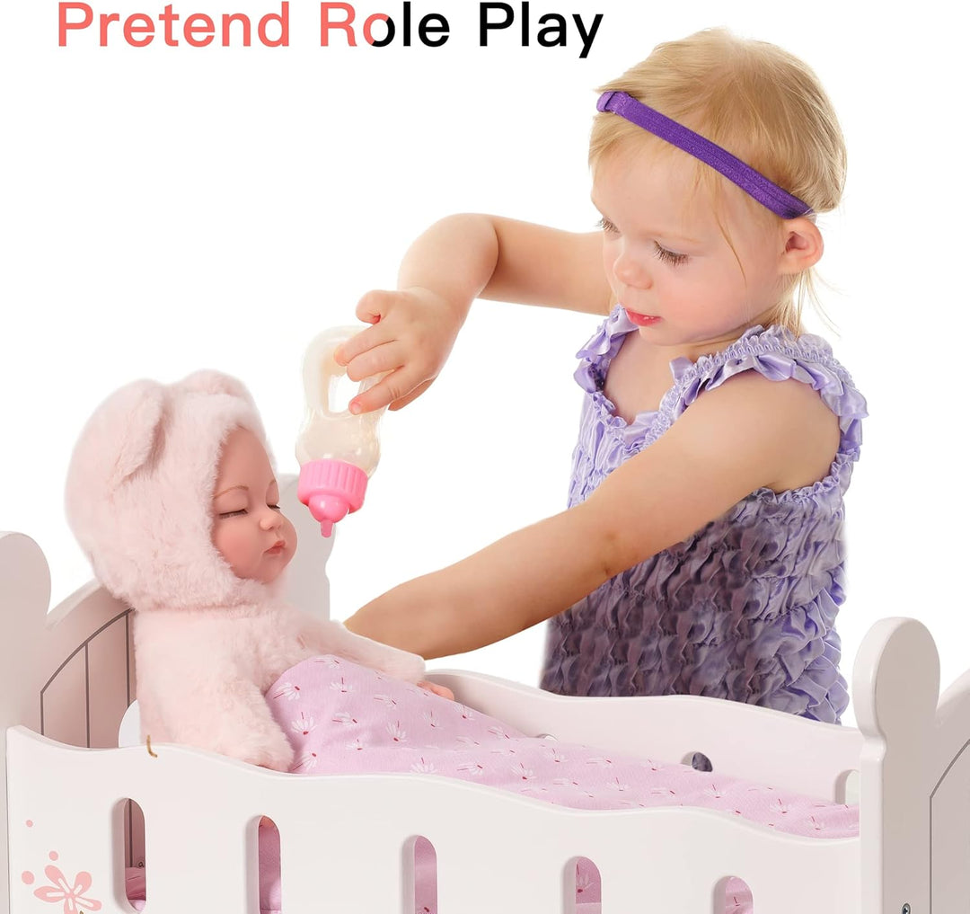 ROBUD Baby-Puppenbett aus Holz, Baby-Puppen-Bett-Spielzeug, passend für bis zu 45,7 cm grosse Puppen