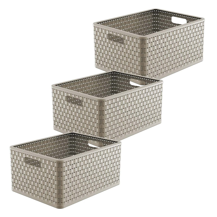 Rotho Country 3er-Set Aufbewahrungsbox Rattan-Optik, Kunststoff (PP) BPA-frei, Cappuccino, 3 x A4+/2