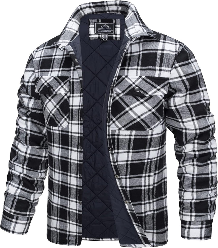 TACVASEN Herren Karierte Hemdjacke Flanellhemd Holzfällerhemd Thermohemd Jacke M Schwarz, M Schwarz