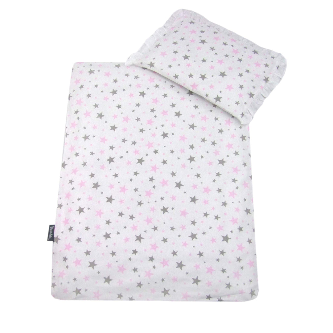 Rawstyle 4 TLG. Set Bezug (Weiss + Sterne Grau) für Kinderwagen 70x50 cm Garnitur Bettwäsche Decke +