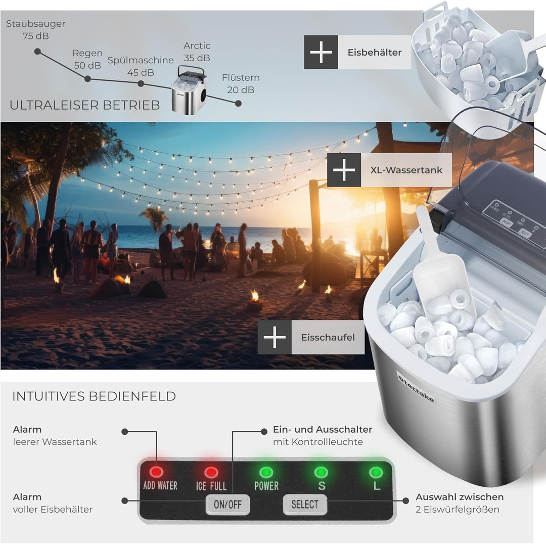 tectake® Eiswürfelmaschine, Ice Maker, 2,1l Volumen, Eiswürfelbereiter, Maschine bereitet 9 Würfel i