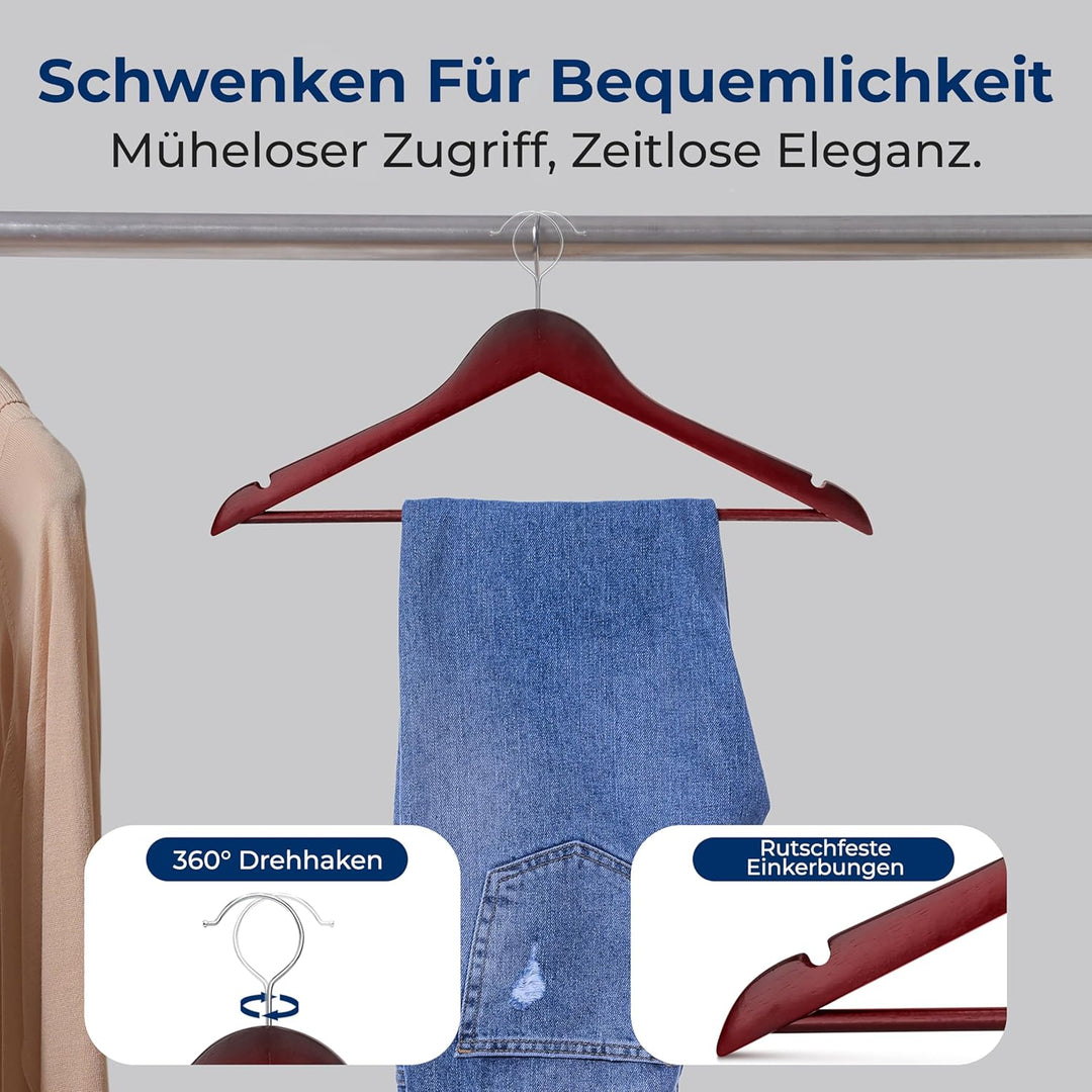 SereneLife Platzsparende Kleiderbügel Holz, Bügel für die Garderobe Holz, rutschfest und Stabil bis