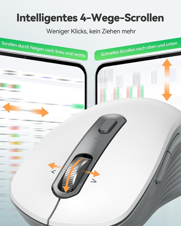 TECKNET Bluetooth Maus Kabellos, Wiederaufladbare Funkmaus mit 4-Wege-Scrollrad, 4800 DPI 6 Stufen,