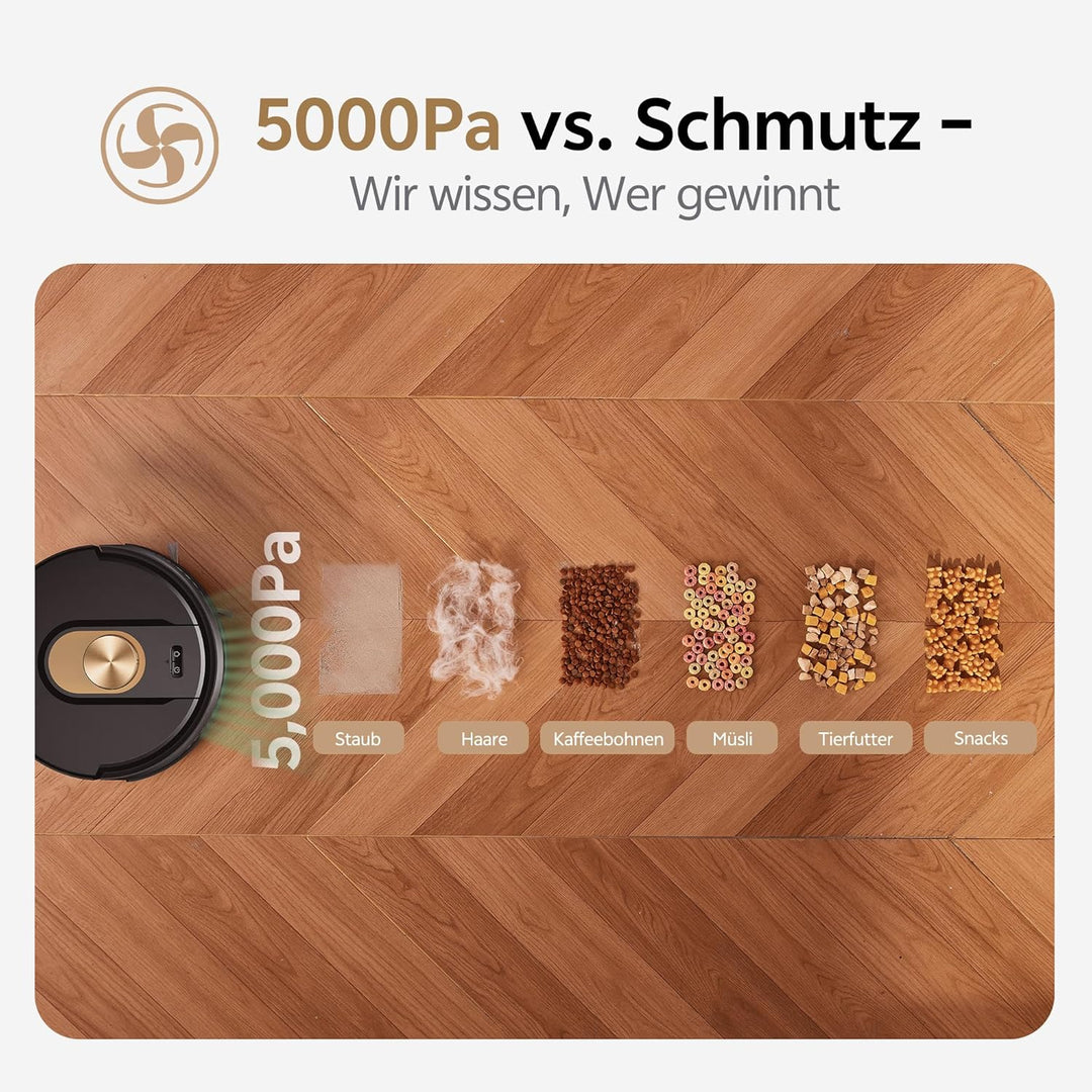 Vexilar W9 Saugroboter mit Wischfunktion, 5000Pa Staubsauger Roboter, LiDAR Navigation, 50 dB Leiser