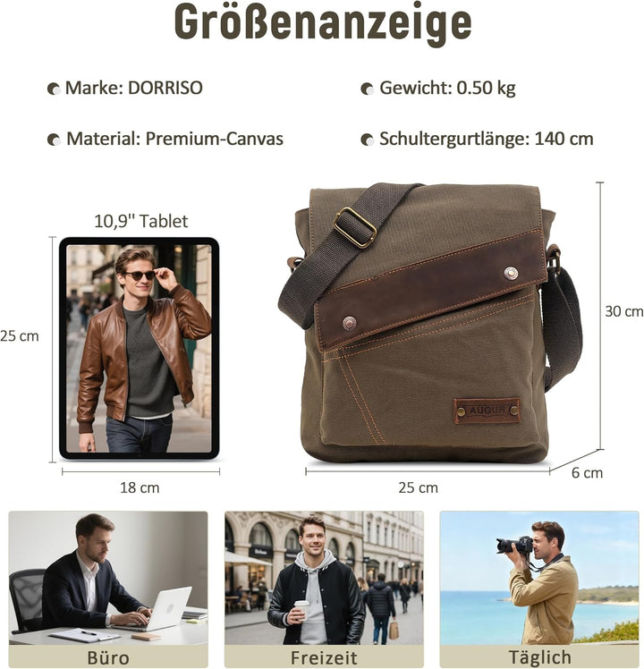 DORRISO Herren Umhängetasche Mode Leinwand Schultertasche Reise Schultertaschen Leicht Kuriertasche