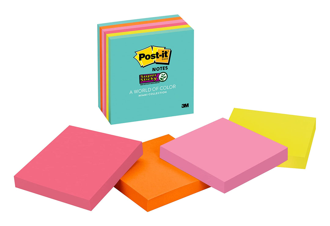 Post-it Super Sticky Notes, 6 Haftnotizblöcke, 7,6 x 7,6 cm, Schulbedarf für Studenten, ideal für Le
