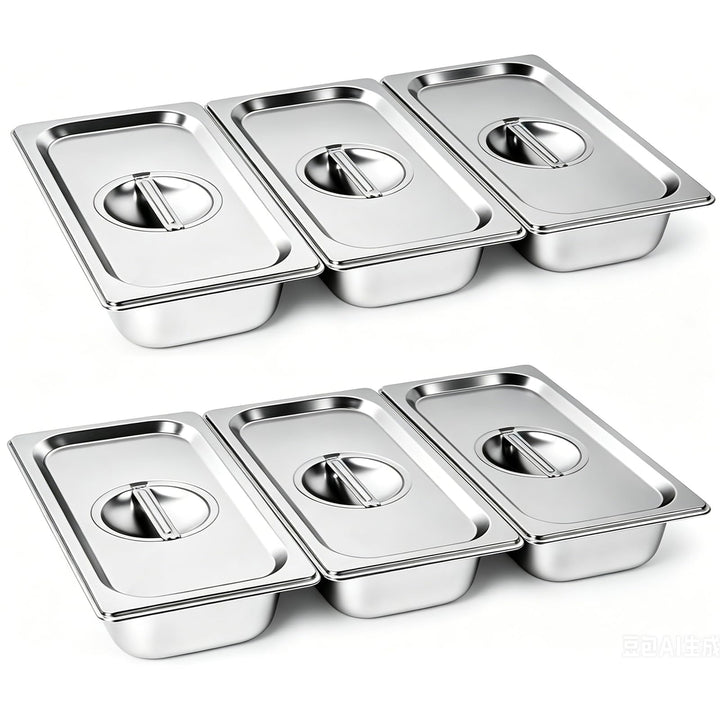 Panierschalen Set 6-teilig mit Deckel, GN 1/3 Behälter aus Edelstahl