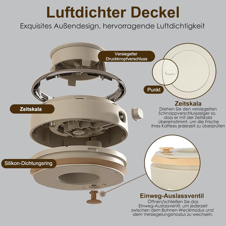 1700 ml/60oz Kaffeedose Behälter,Borosilikatglas-Kaffeebohnen Aufbewahrungsbehälter mit Einweg-CO2-V