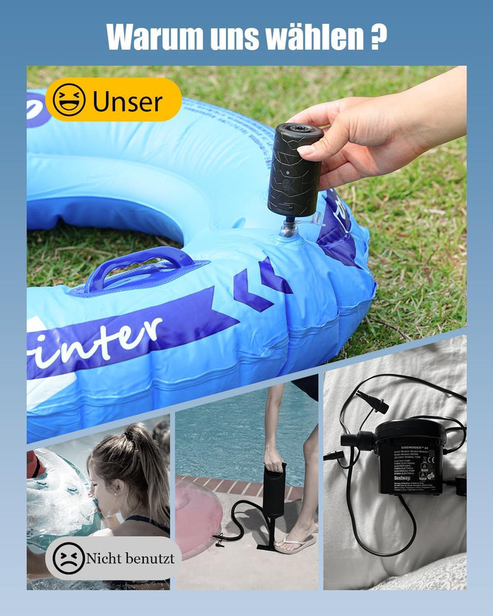 4500Pa Elektrische Luftpumpe,2500mAh Akku Luftpumpe Elektrisch für Aufblasen und Entleeren mit 4 Luf