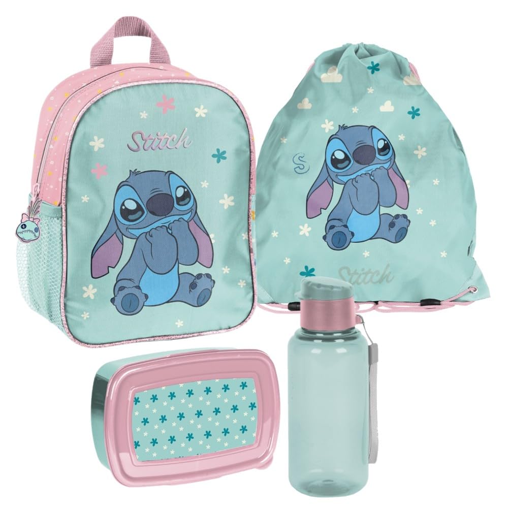 Mädchen Rucksack Set 4tlg. mit Turnbeutel, Brotdose und Trinkflasche für den Kindergarten - Kinder R