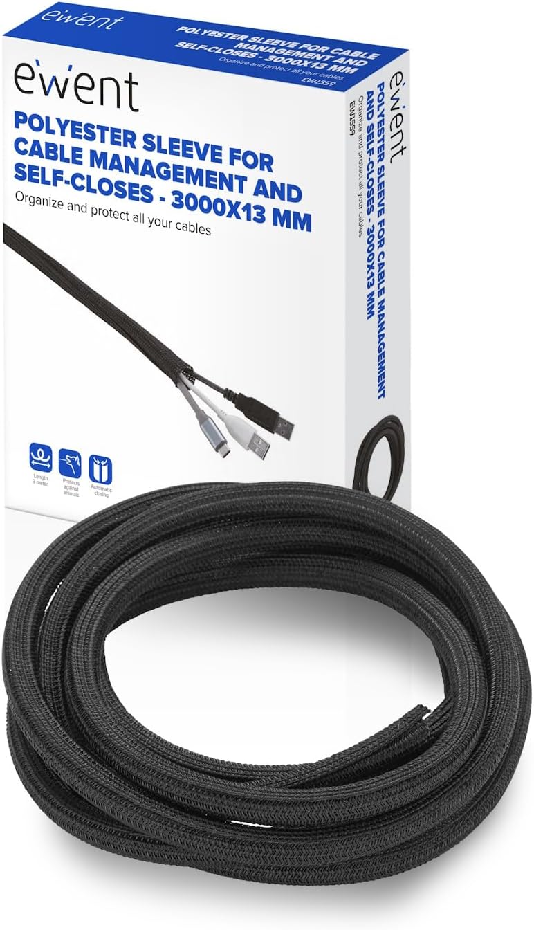 Ewent 3m Kabelschlauch,Ø13mm selbstschliessend Kabelkanal, Flexibler Polyester Kabelmantel,Kabelmant