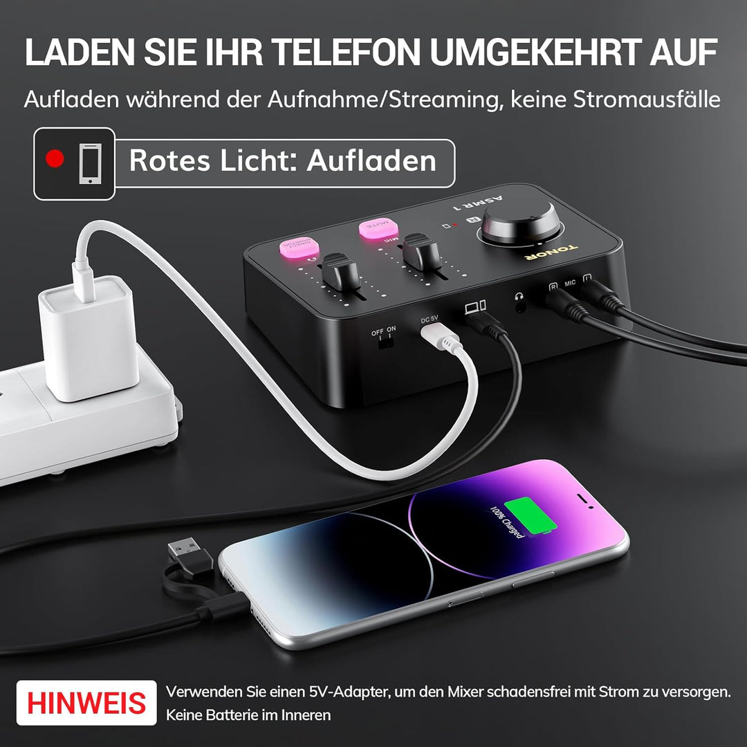 TONOR Podcast Mikrofon Set mit Audio Interface, ASMR Mikrofon, 2 Kondensatormikrofone, Audio Mixer,