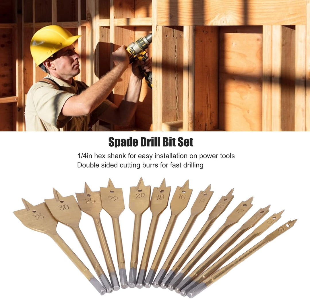 Flachbohrer-Set für Holzbearbeitung, Hartstahl, 6,35 mm (1/4 Zoll), Sechskantschaft, Spatenbohrer, L