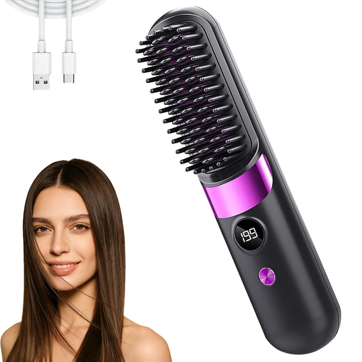 Stylingbürste für Kurze Haare, Glättbürste Kabellos, USB Wiederaufladbar, Tragbare Glättungsbürste f