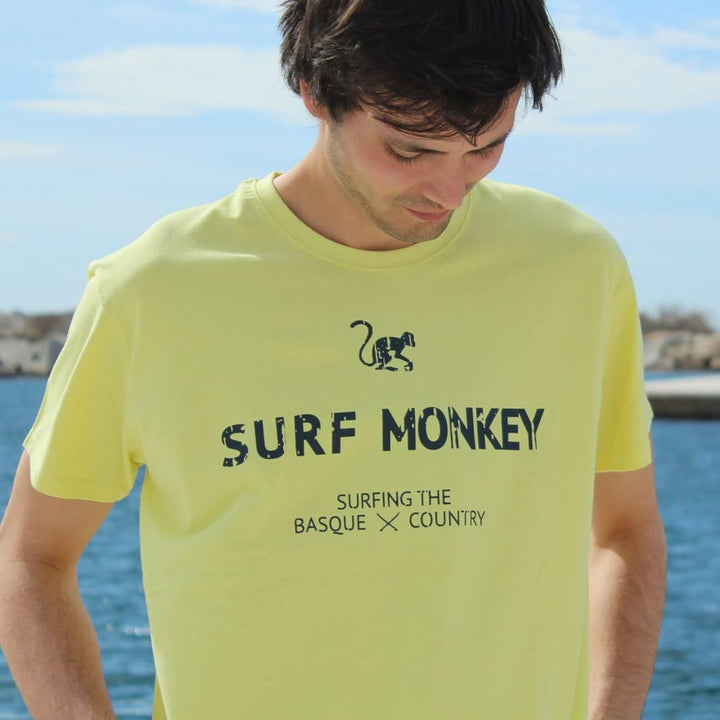 SURF Monkey Herren Kurzarm T-Shirt aus Bio-Baumwolle, Zitronengelb, XL