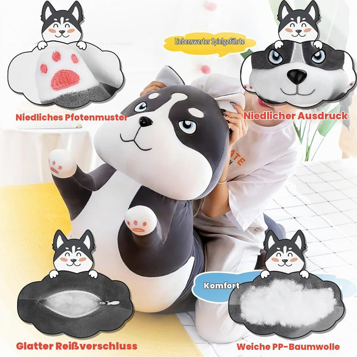 LEcylankEr Husky Kuscheltier 50/70/90/110 cm Weicher Kuscheltier Hund, Hunde Plüschtier Kissen, Husk