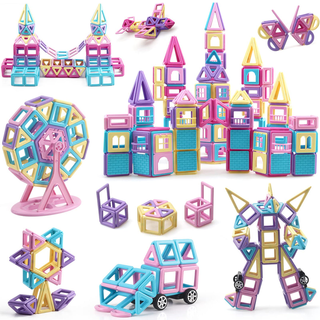 Magnetische Fliesen, 199 Stück, Mini-Magnetbausteine für Mädchen und Jungen, 3D-STEM-pädagogisches L