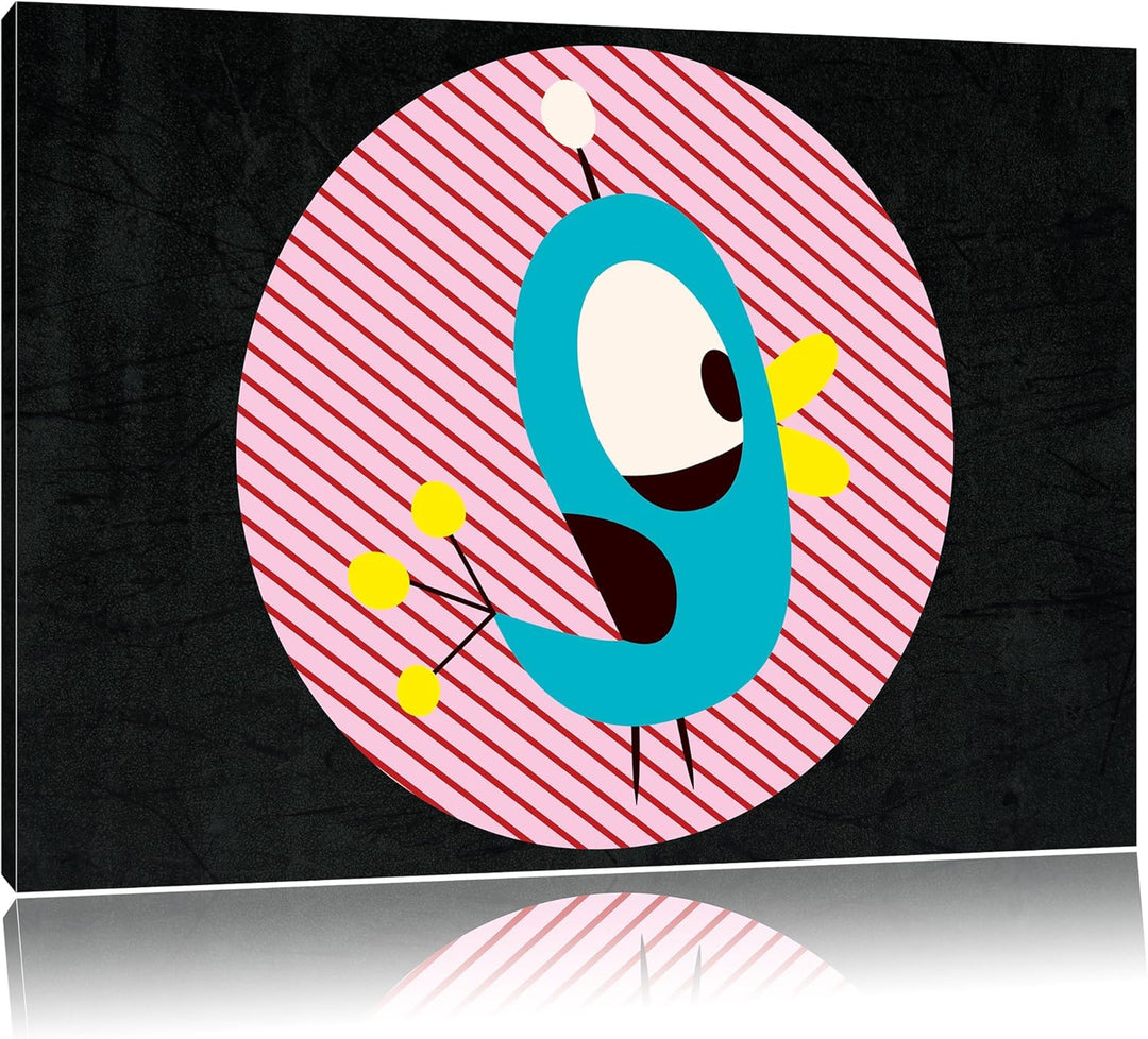 Pixxprint Lustiger Vogel mit gestreiftem Hintergrund schwarz, Format: 100x70 auf Leinwand, XXL riesi