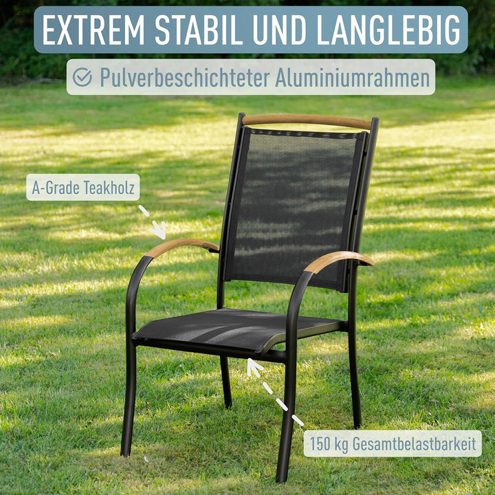 ib style - 8er Set Diplomat Stapelstuhl Schwarz | Gartenstuhlset Stapelbar | Aluminium Mehrfach gewe