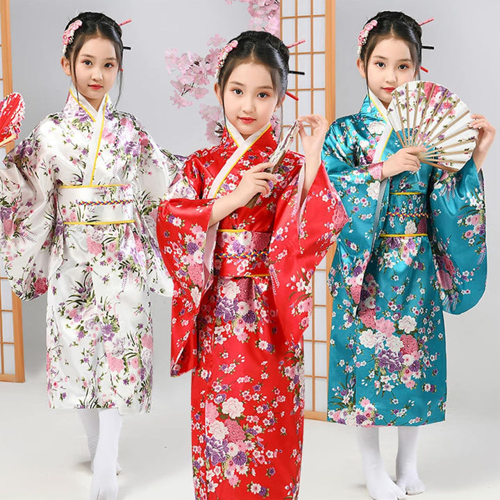 KRUIHAN Kimono Kinder,Satin Kimono Kleid,Kimono Morgenmantel Japanisch Kinder,Halloween Kostüm Mädch
