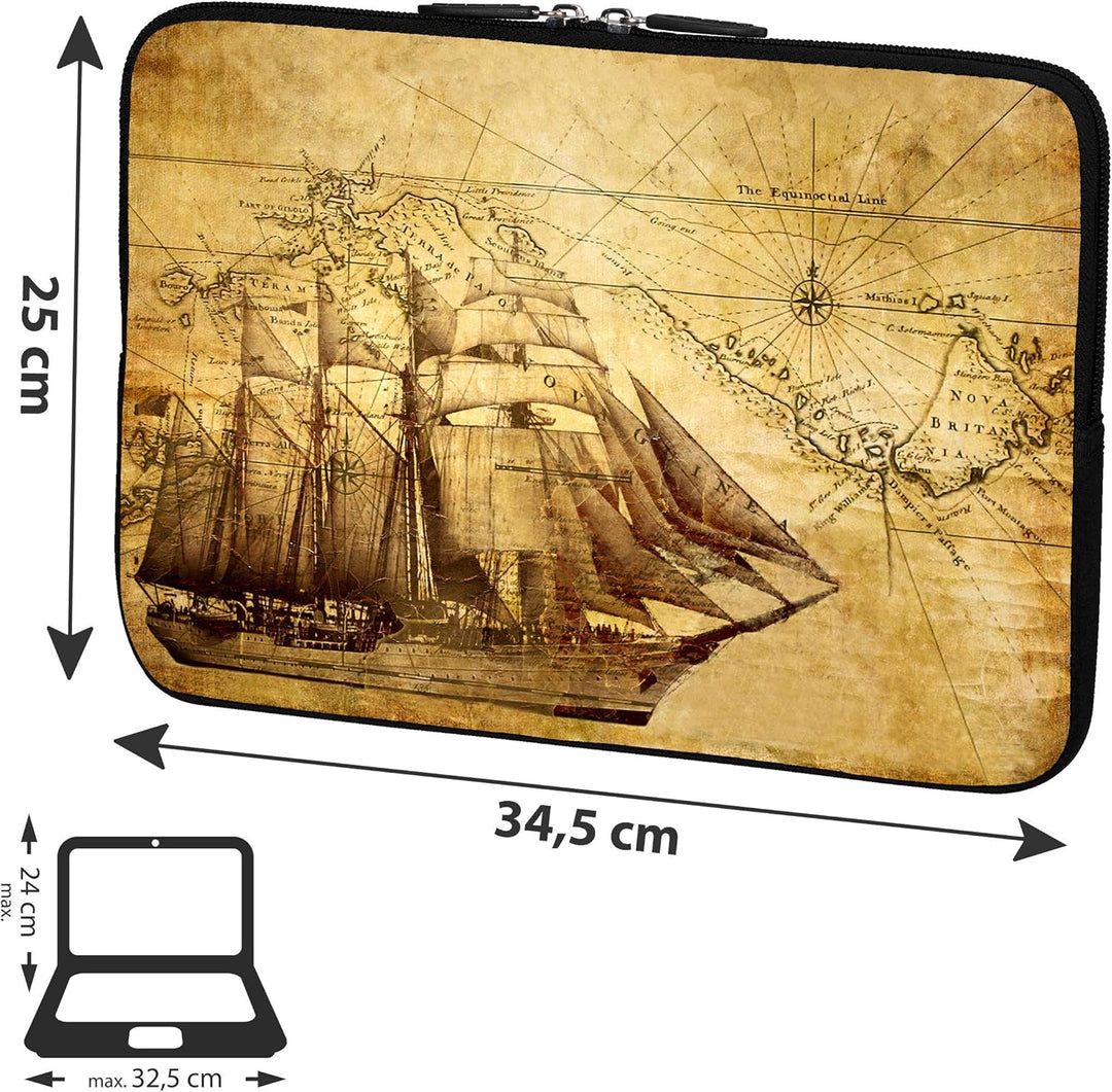 PEDEA Design Schutzhülle Notebook Tasche bis 13,3 Zoll (33,7cm) mit Design Mauspad, Sailing Ship