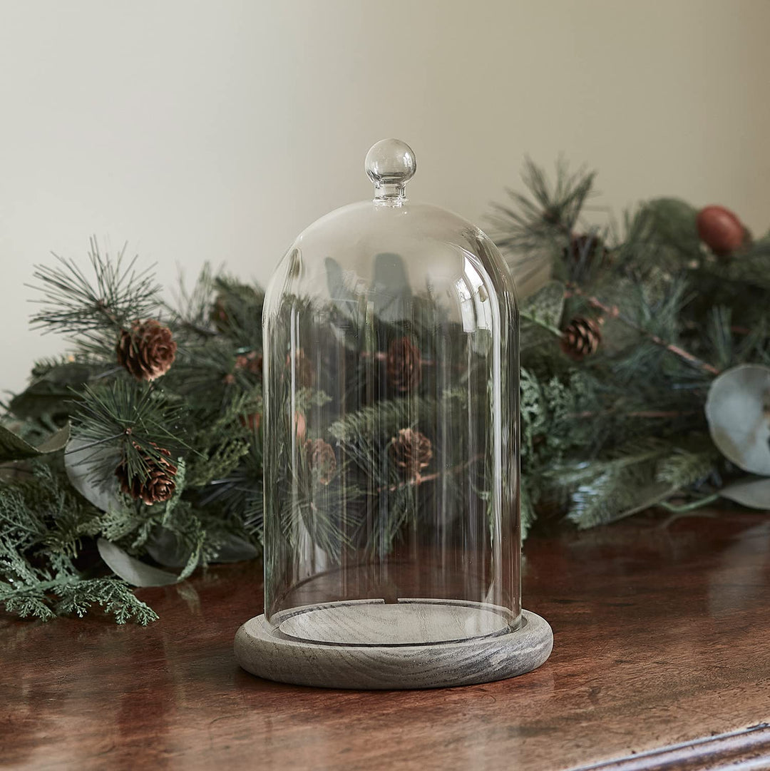 Lights4fun Deko Glasglocke mit grauem Holzboden 20,5cm Muttertagsgeschenk Geschenke zum Muttertag Mu