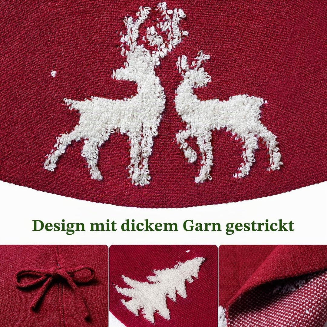 LOMOHOO Weihnachtsbaum-Rock 122cm gestrickt 3D-Elch-Weihnachtsbaum-Unterlage,Rustikaler roter Baumro