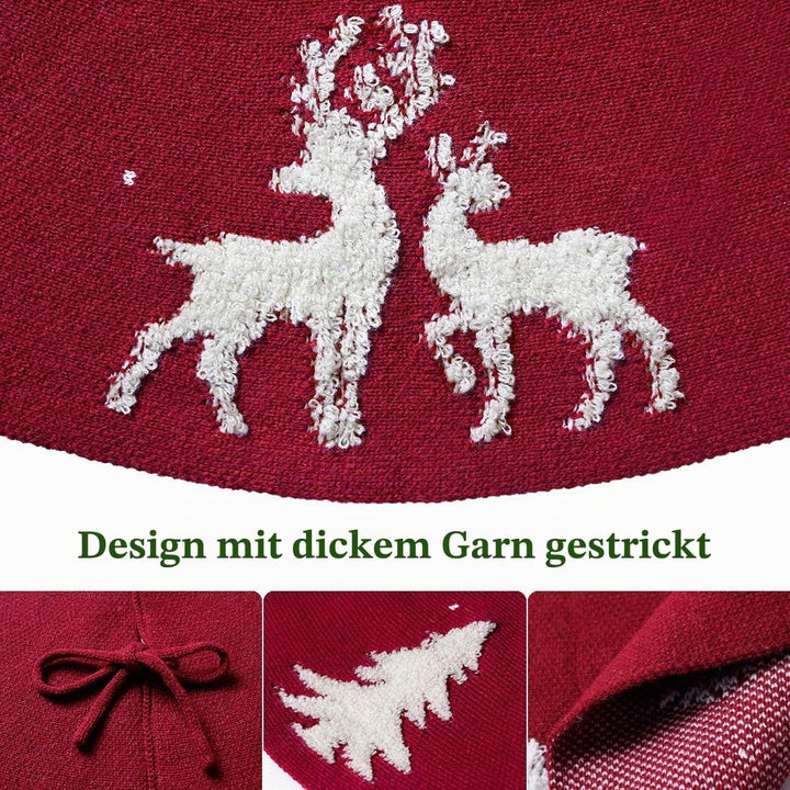 LOMOHOO Weihnachtsbaum-Rock 122cm gestrickt 3D-Elch-Weihnachtsbaum-Unterlage,Rustikaler roter Baumro