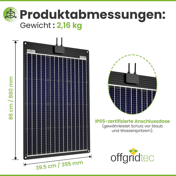 Offgridtec ETFE-AL 160W semi-flexibles 18V Solarpanel mit integrierter Aluminiumplatte V2, 160W