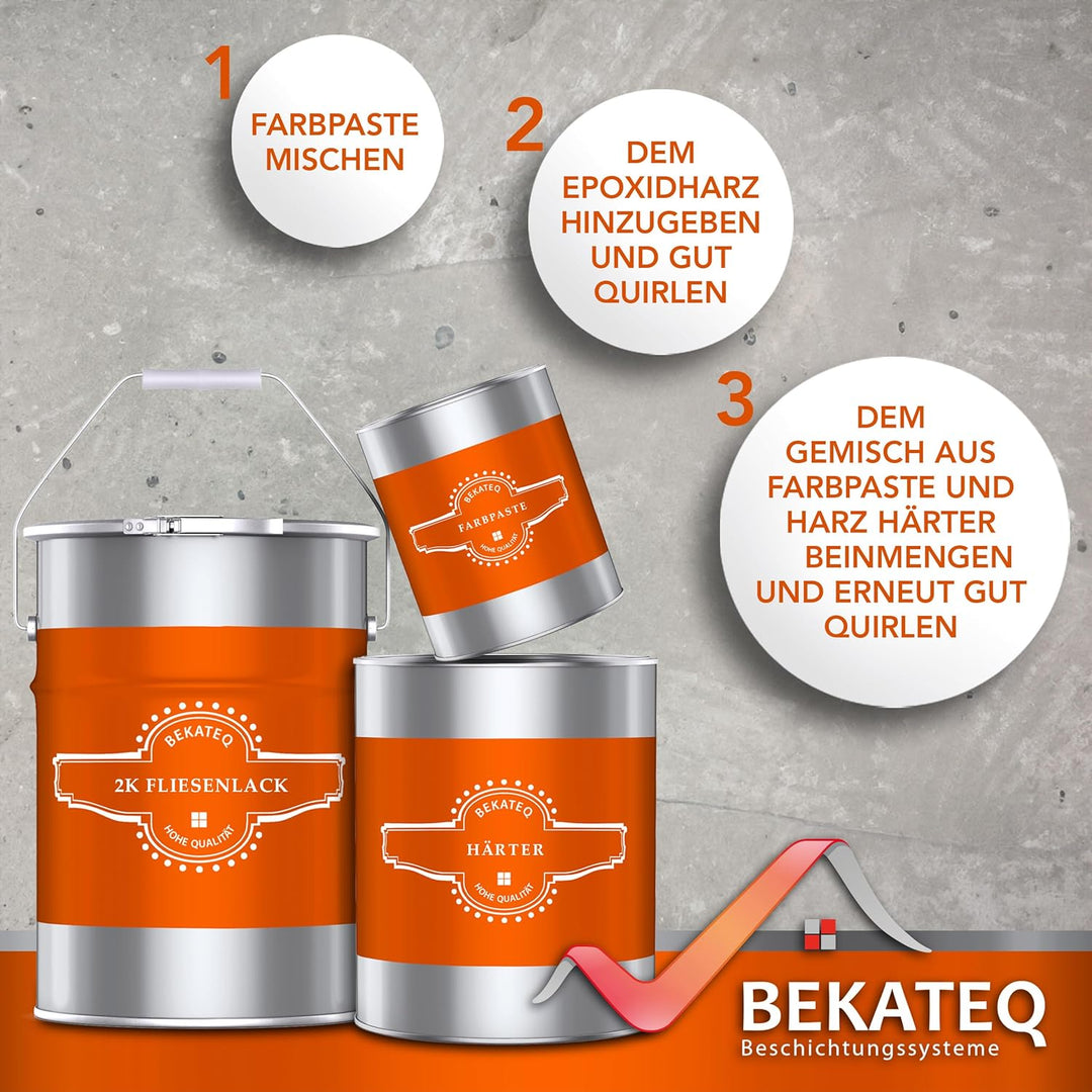 BEKATEQ 2K Fliesenfarbe für Boden- und Wandfliesen, 1kg Silbergrau seidenglänzend, aussen & innen -