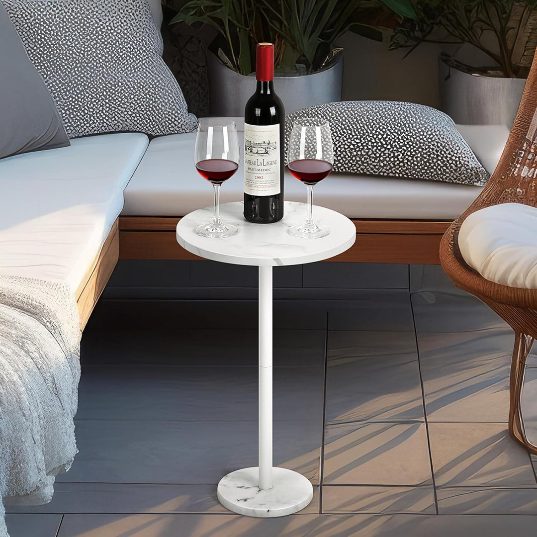 smusei Kleiner Weisser Beistelltisch runder Couchtisch mit Marmorsockel Sofa-Beistelltisch für Wohnz
