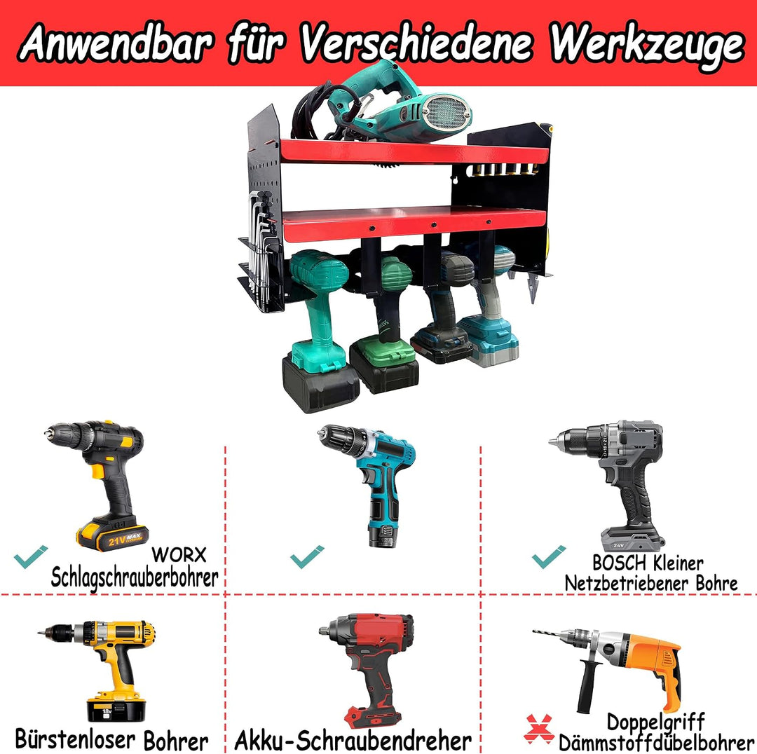 YRHome Werkzeugspeicher Aufbewahrung Akku Schlagbohrschrauber Wandhalterung für 4 Elektrowerkzeug 3-