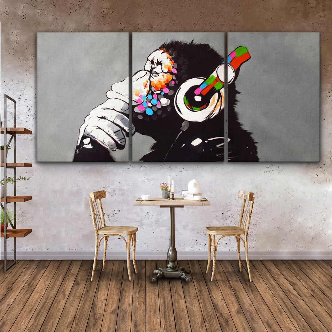 Giallobus - Grosse Gemälde im XXL-Format - Banksy - Street Art - DJ Monkey - Leinwand - 308x140cm |