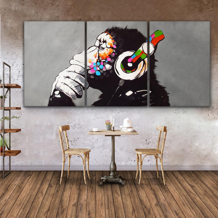 Giallobus - Grosse Gemälde im XXL-Format - Banksy - Street Art - DJ Monkey - Leinwand - 308x140cm |