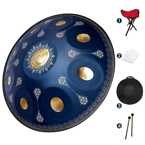 GLADFRESIT Handpan 22-inch, 9 notes, Palace Blue, tuned to 432Hz, comes with a handpan backpack, sta
