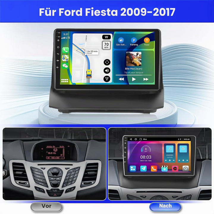 Radio für Ford Fiesta 2009-2017 Android 15 2+64G mit Wireless CarPlay Android Auto, 9 Zoll Bildschir