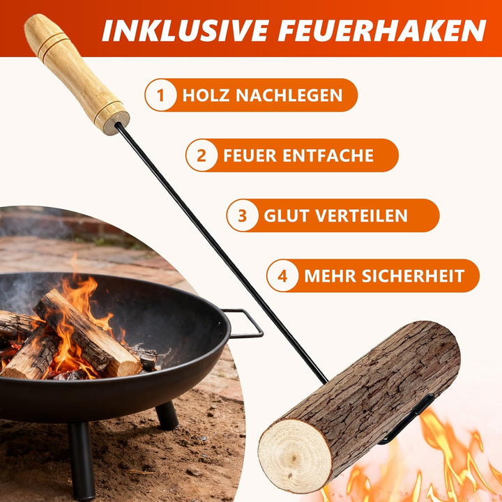 Feuerschale Feuerschalen für den Garten - Feuerstelle Ø 58 cm mit 43 cm Schürhaken - Feuerkorb mit 2
