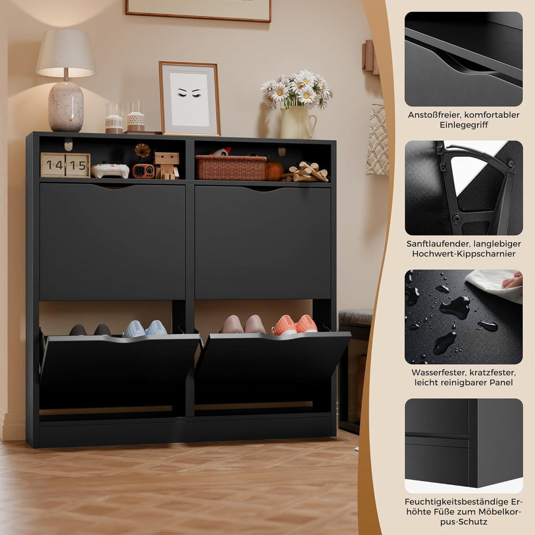 ELUCHANG Schuhschrank schmal mit 4 Klappen Platzsparender, Geschlossen Schuhregal Schuhkipper Schuhk